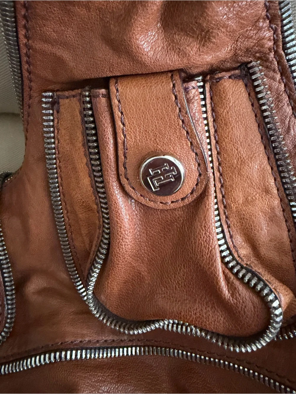 LOCKHEART Camel Colot Leather Satchel Handbag